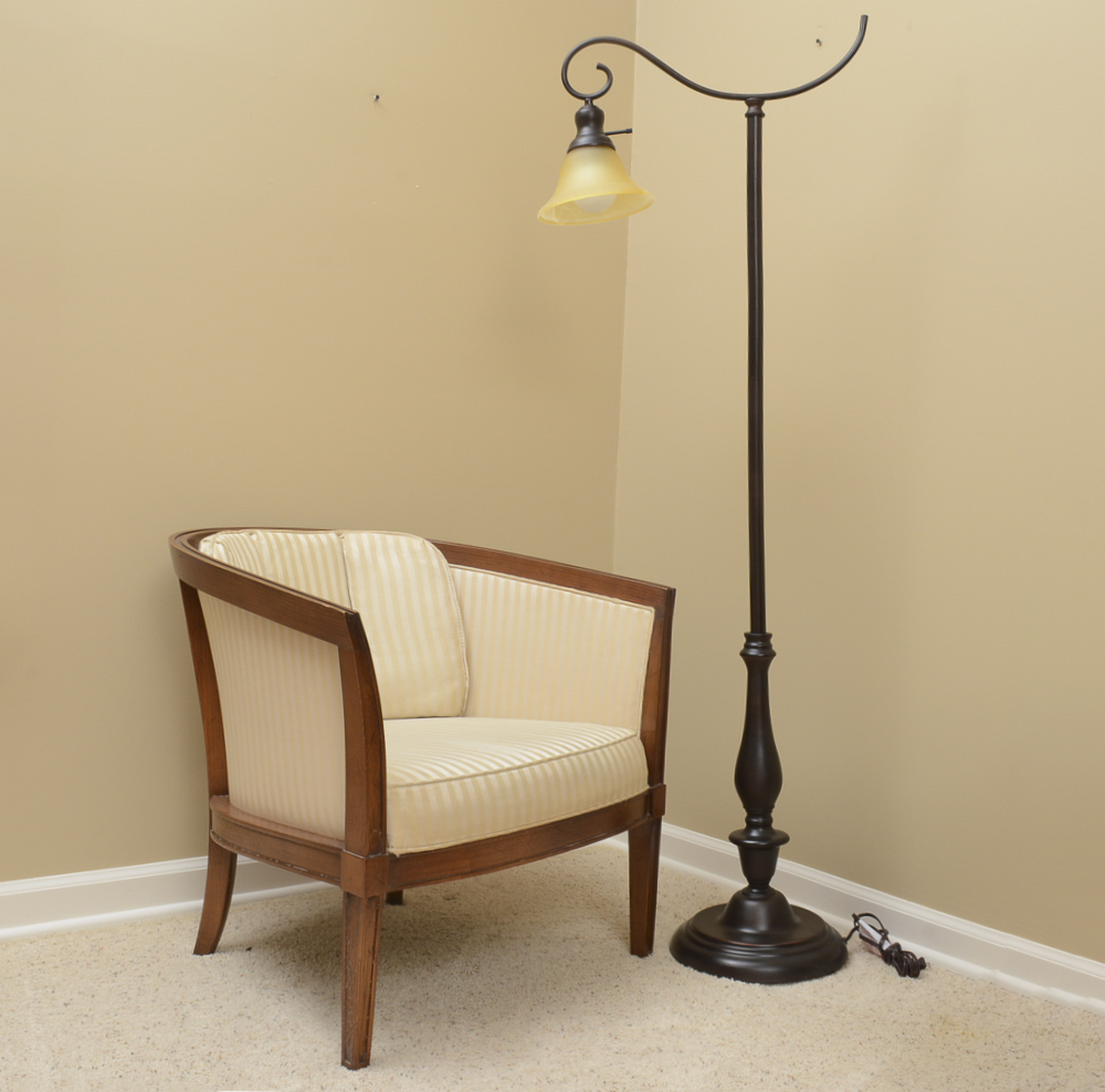 Upholstered Club Chair by Drexel with Floor Lamp