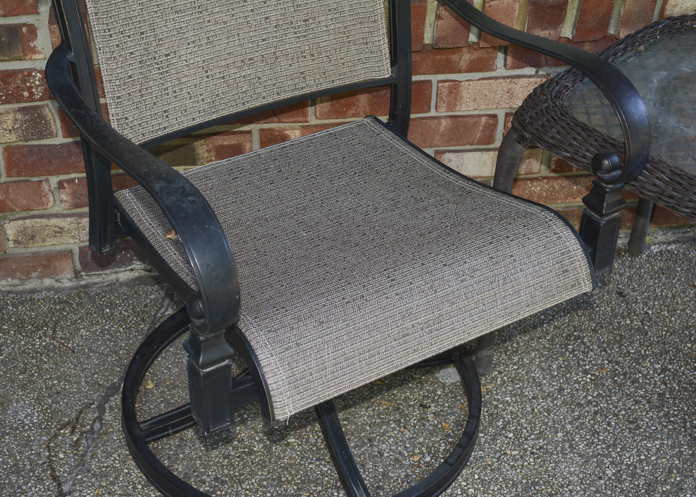 Pair of Outdoor Swivel Rockers and Side Table