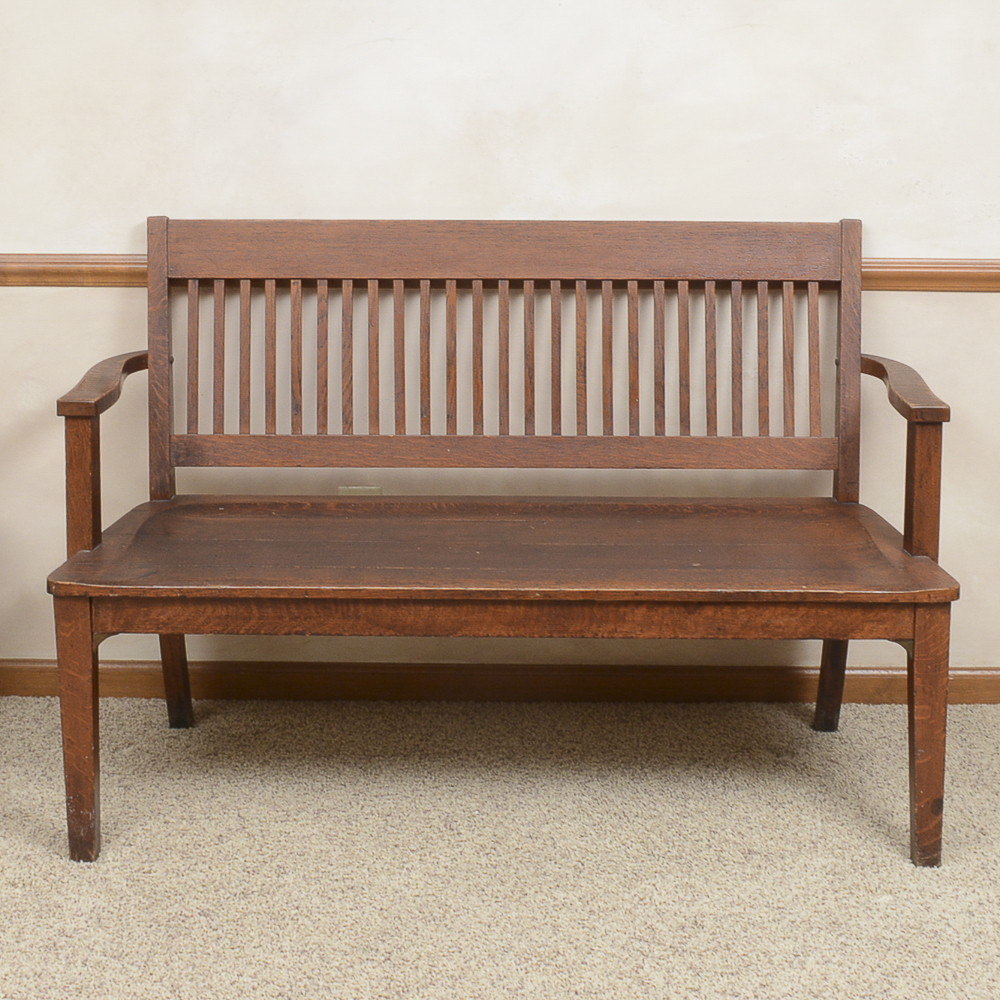 Vintage Mission Inspired Oak Bench