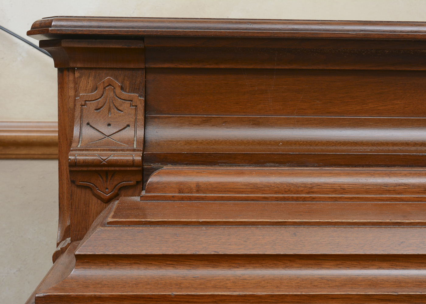 Antique Victorian Eastlake Walnut Spinet Desk with Oak Stool