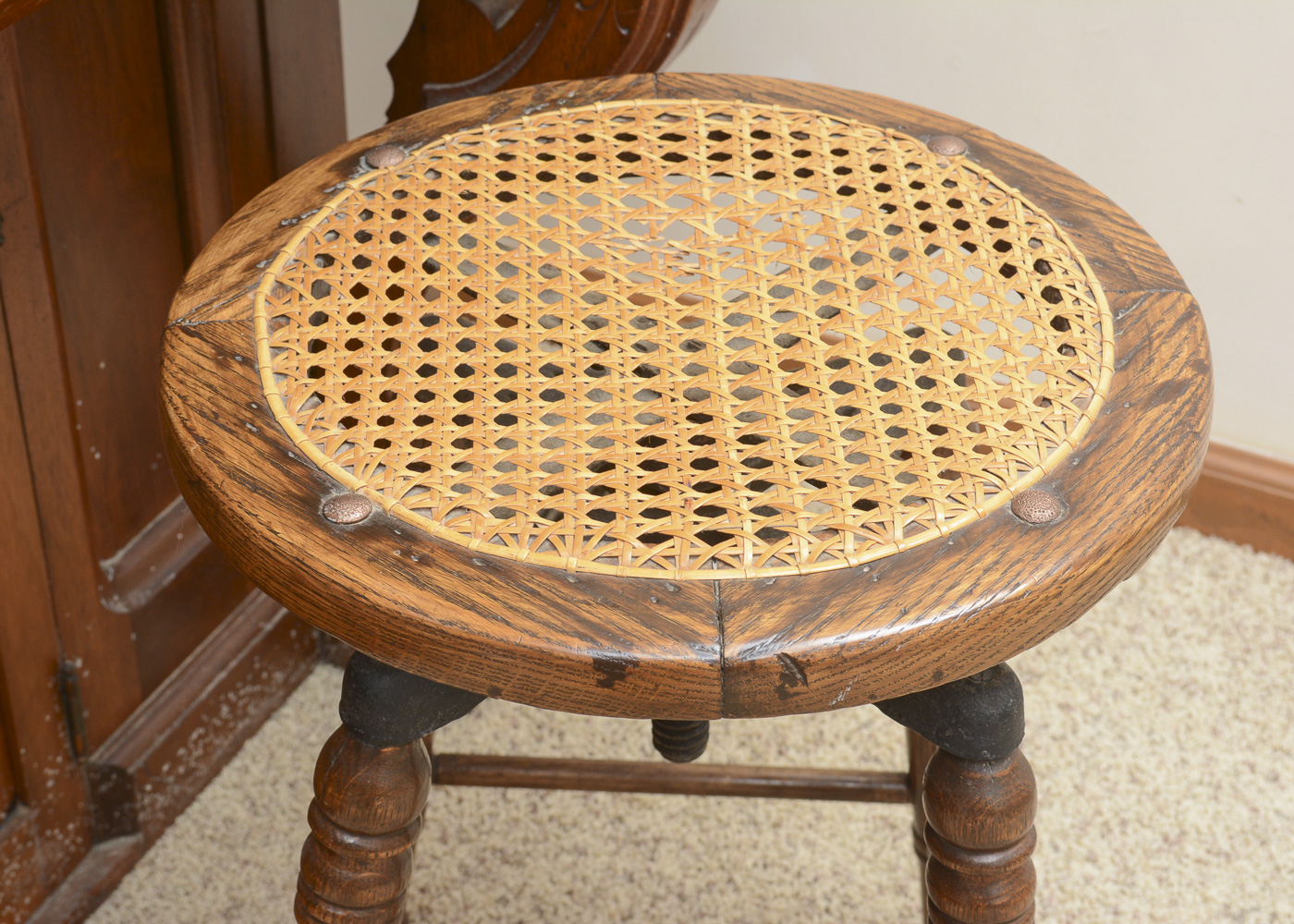 Antique Victorian Eastlake Walnut Spinet Desk with Oak Stool