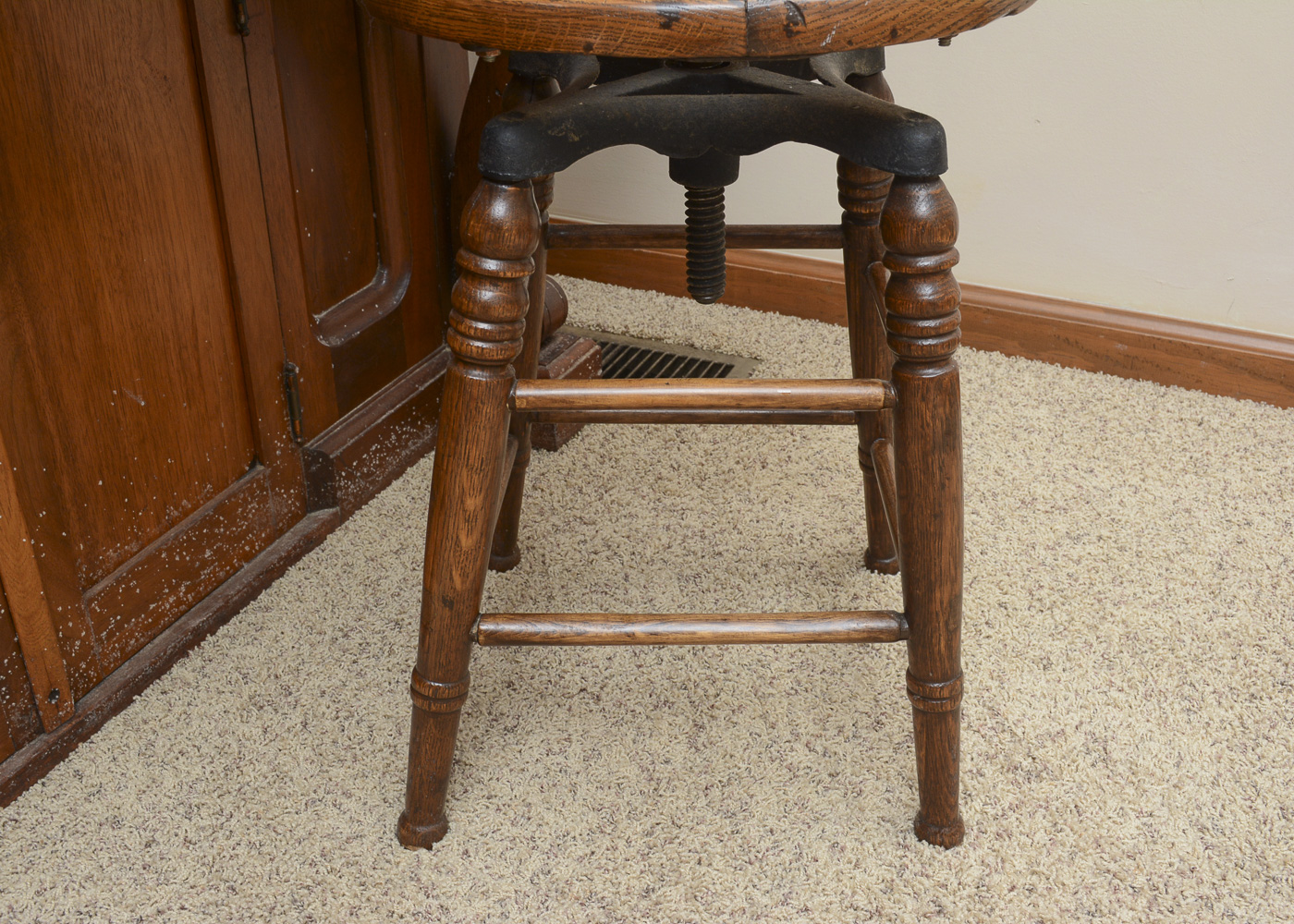 Antique Victorian Eastlake Walnut Spinet Desk with Oak Stool