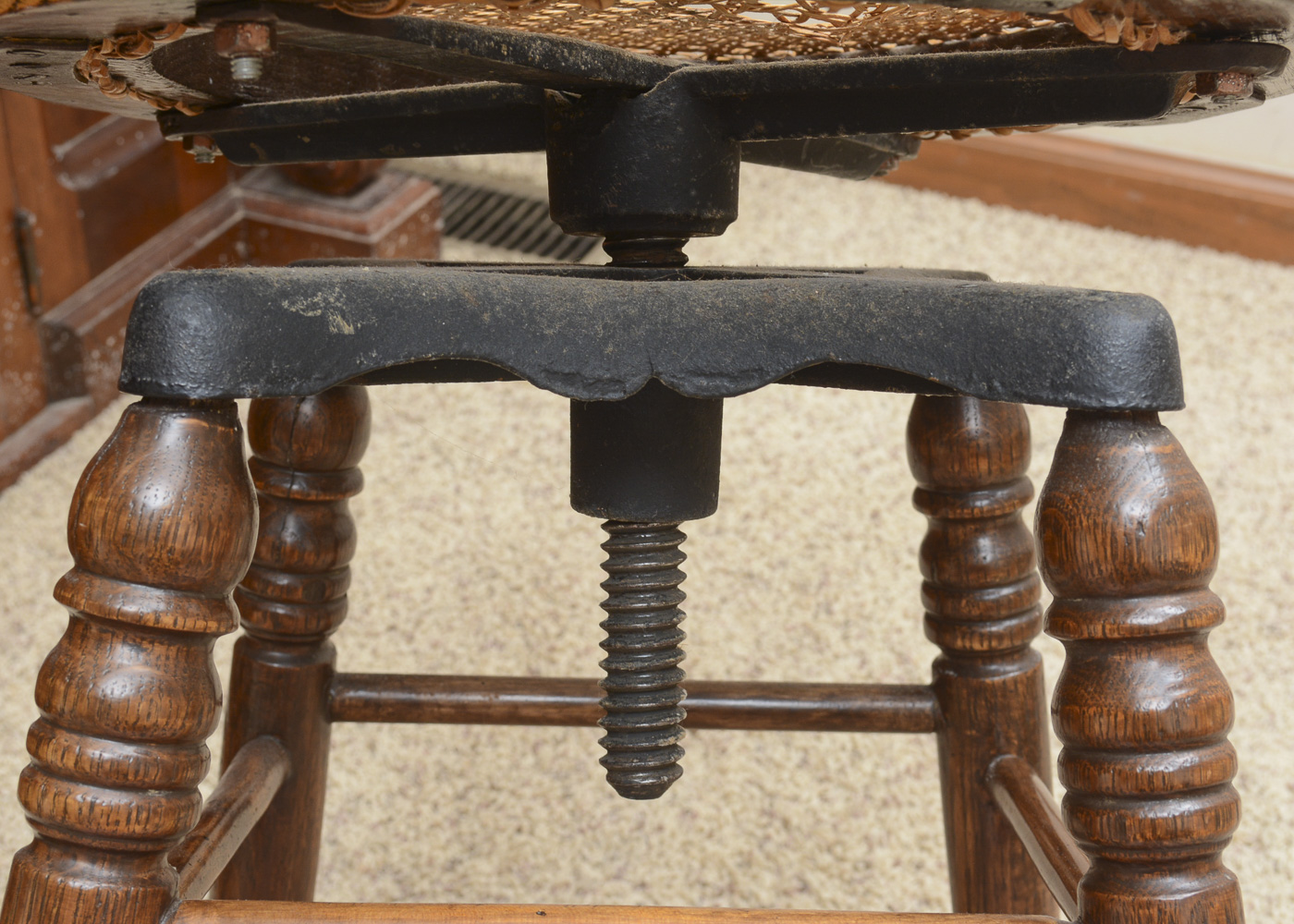 Antique Victorian Eastlake Walnut Spinet Desk with Oak Stool