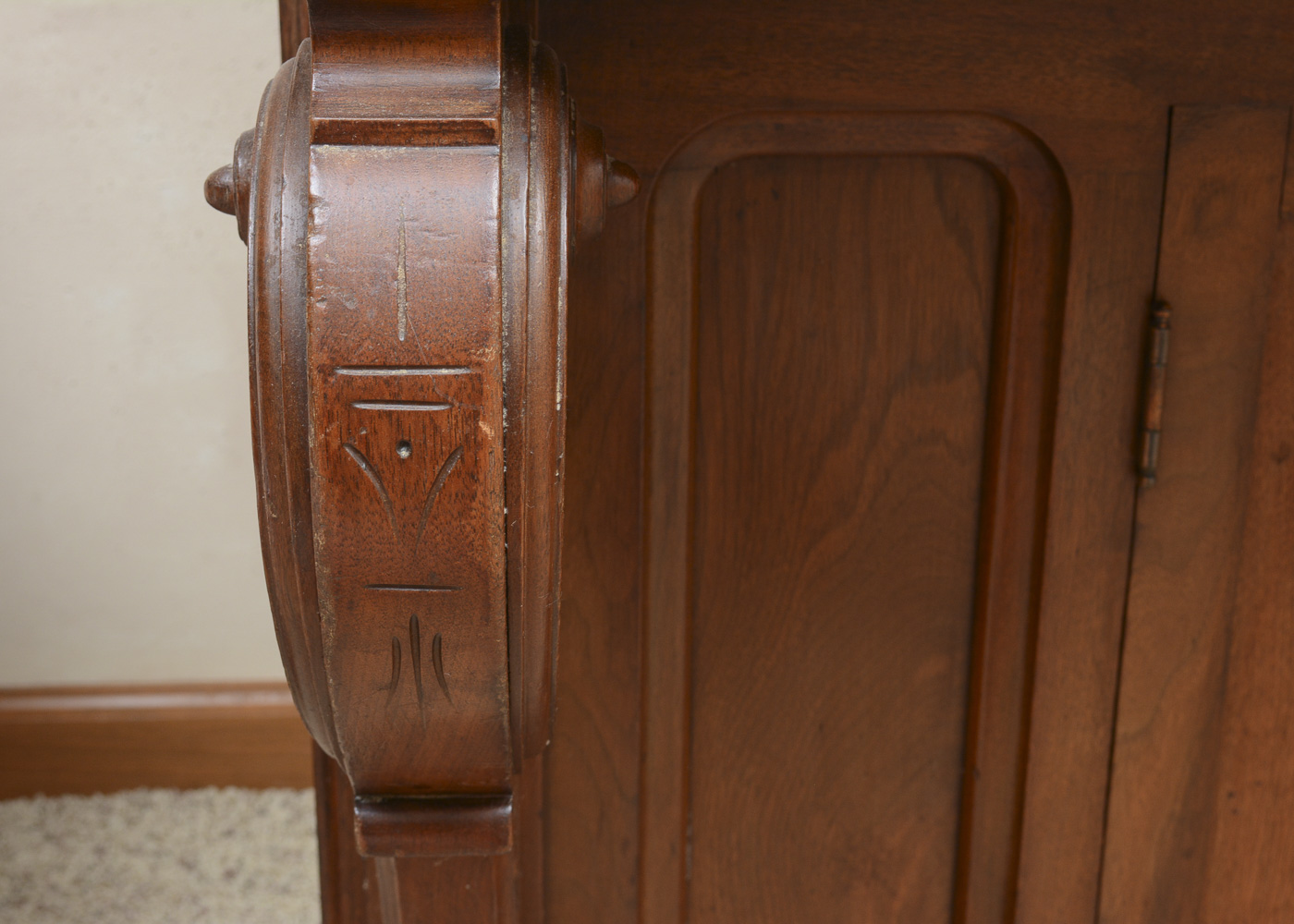 Antique Victorian Eastlake Walnut Spinet Desk with Oak Stool