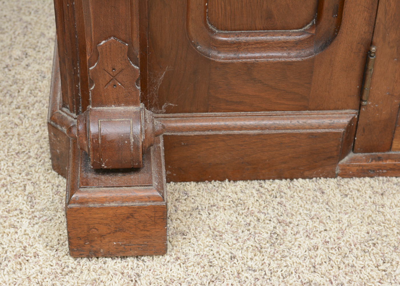 Antique Victorian Eastlake Walnut Spinet Desk with Oak Stool
