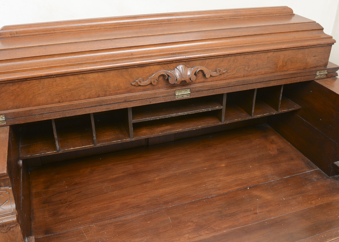 Antique Victorian Eastlake Walnut Spinet Desk with Oak Stool