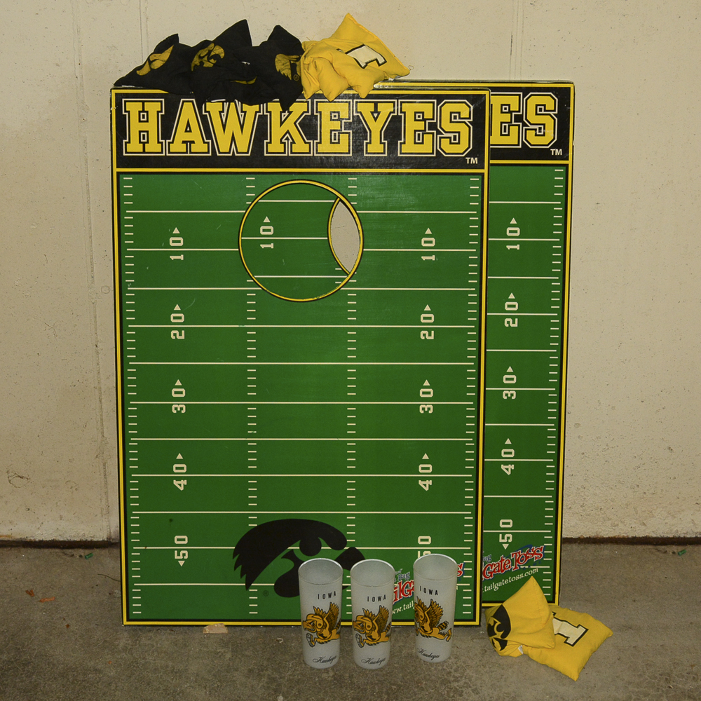 Iowa Hawkeyes Corn Hole and Drinking Glasses