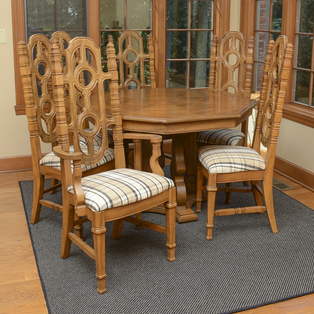 Vintage Dining Table with Leaf Inserts and Chairs