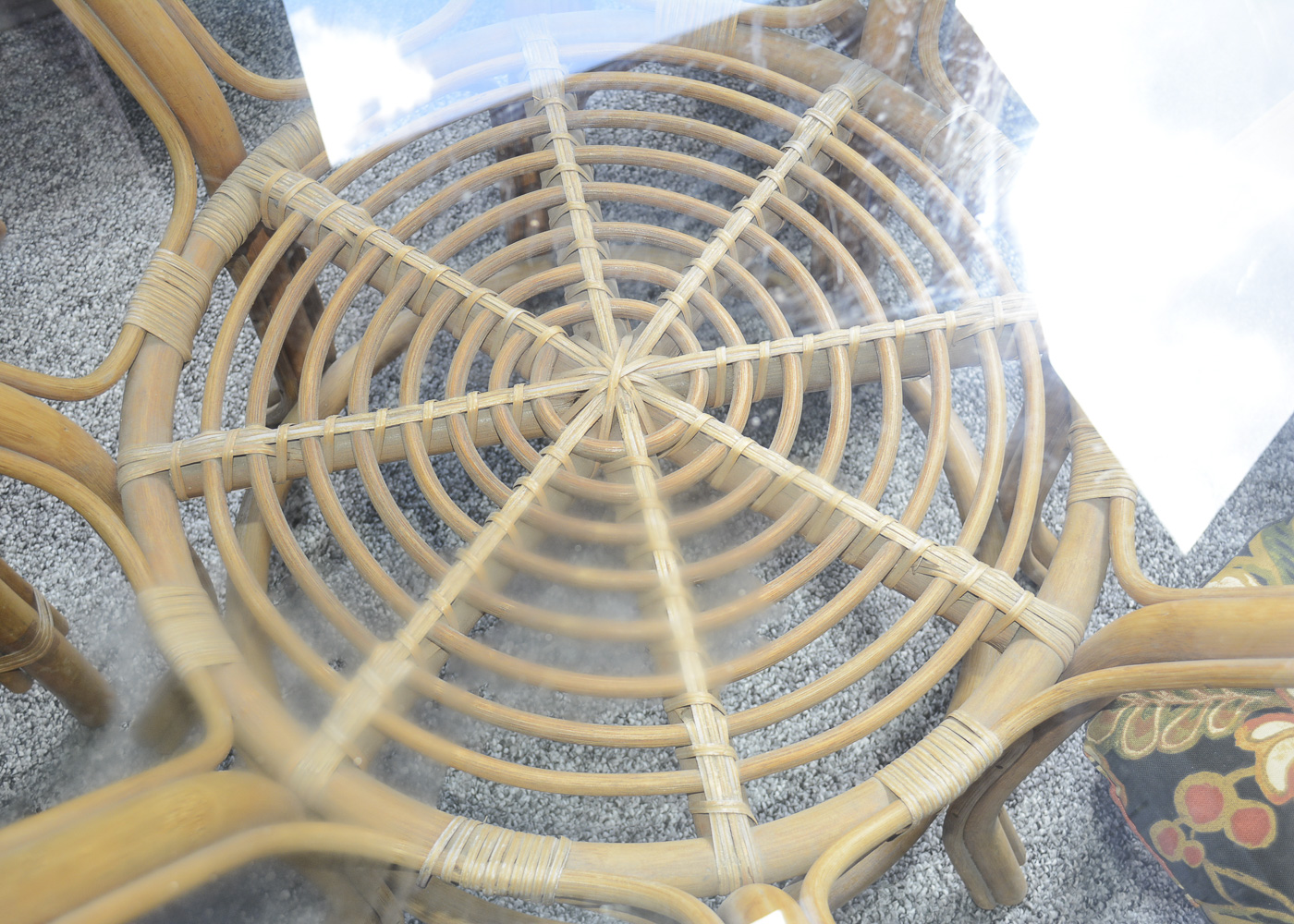 Bamboo Glass Top Patio Table and Six Chairs