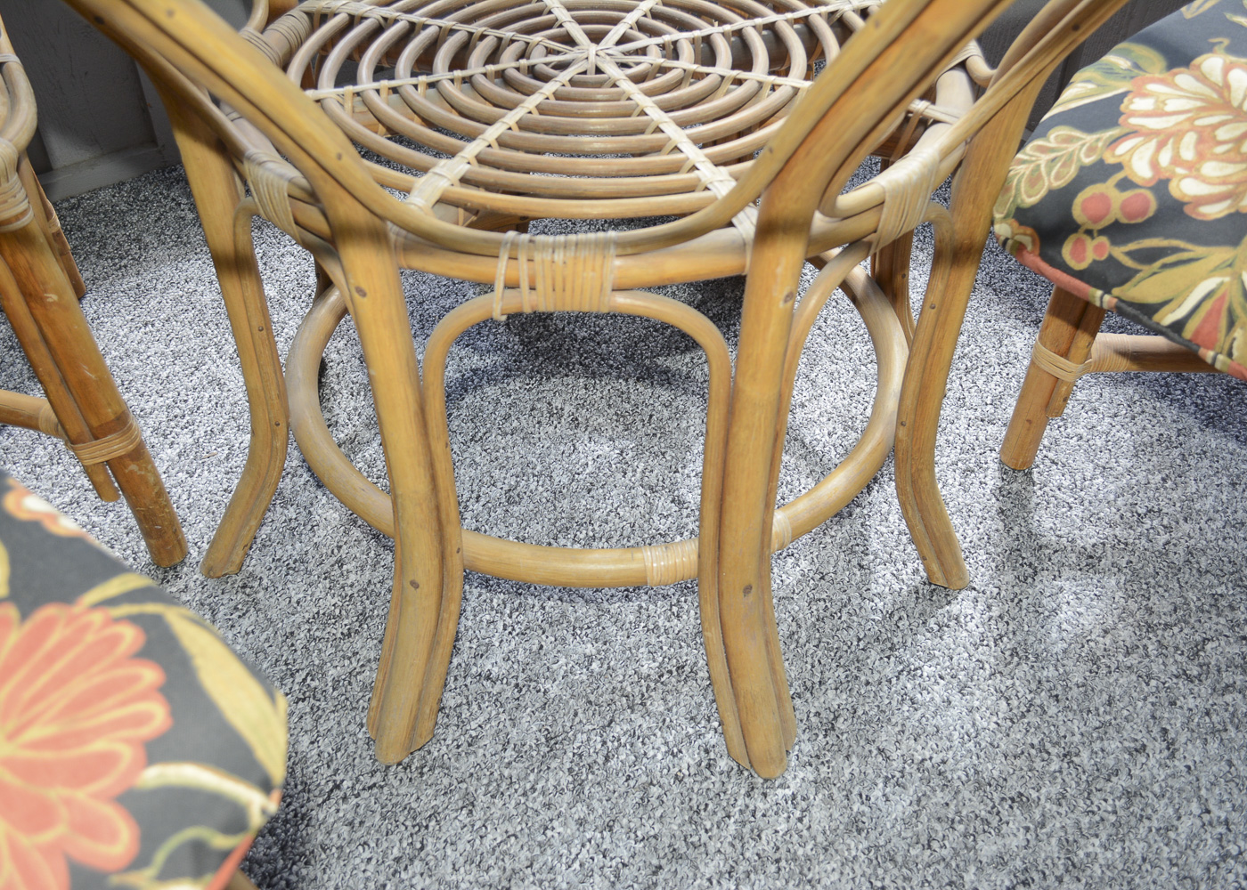 Bamboo Glass Top Patio Table and Six Chairs
