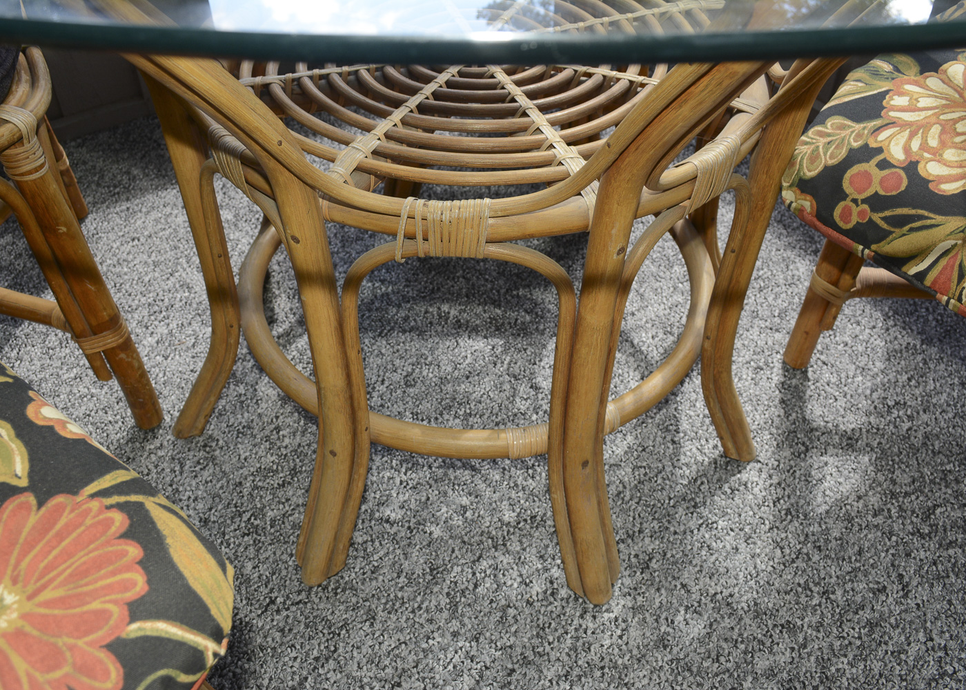 Bamboo Glass Top Patio Table and Six Chairs