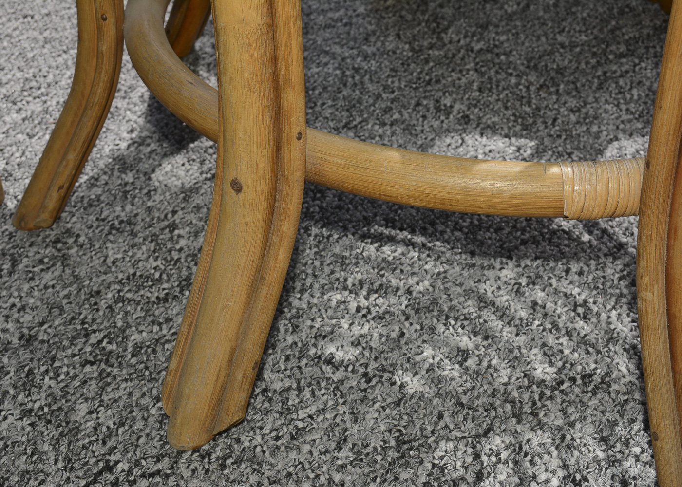 Bamboo Glass Top Patio Table and Six Chairs