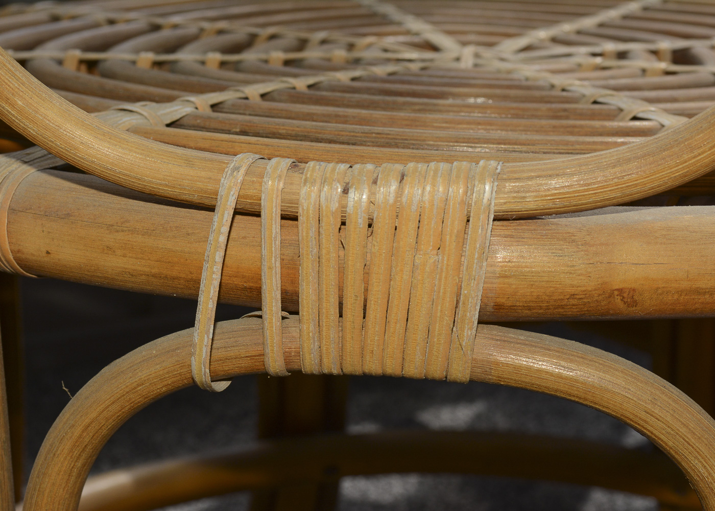 Bamboo Glass Top Patio Table and Six Chairs