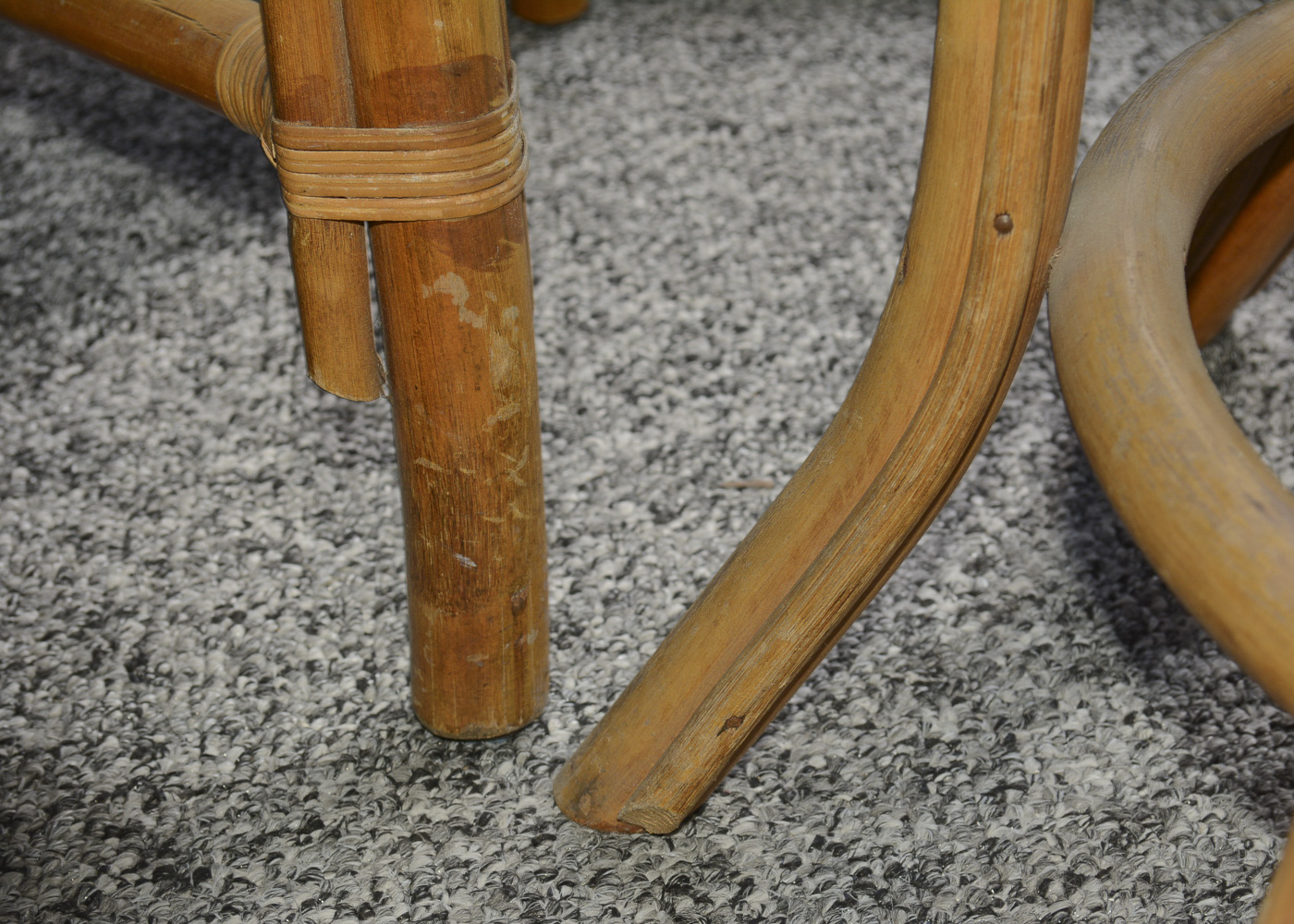 Bamboo Glass Top Patio Table and Six Chairs