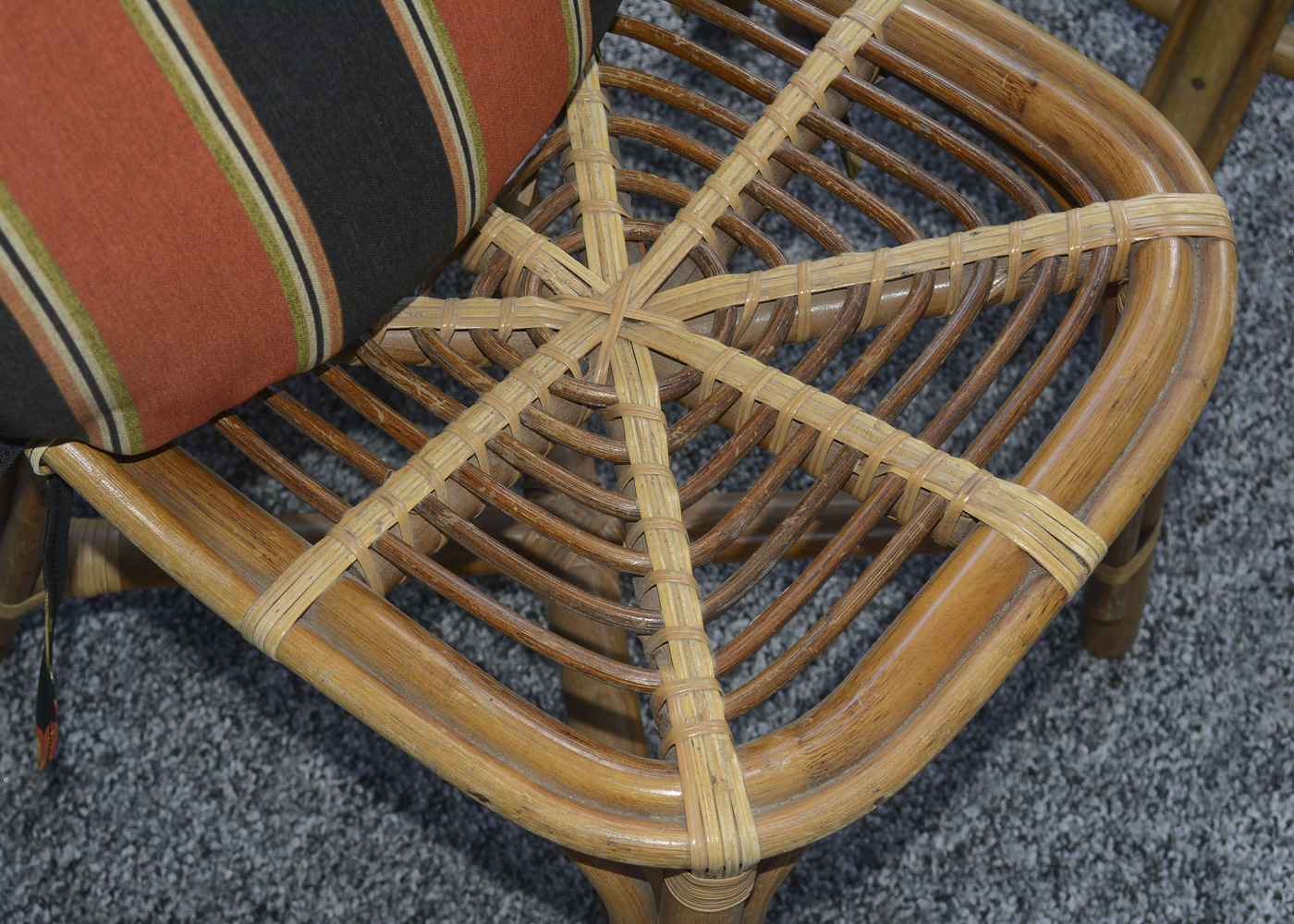 Bamboo Glass Top Patio Table and Six Chairs