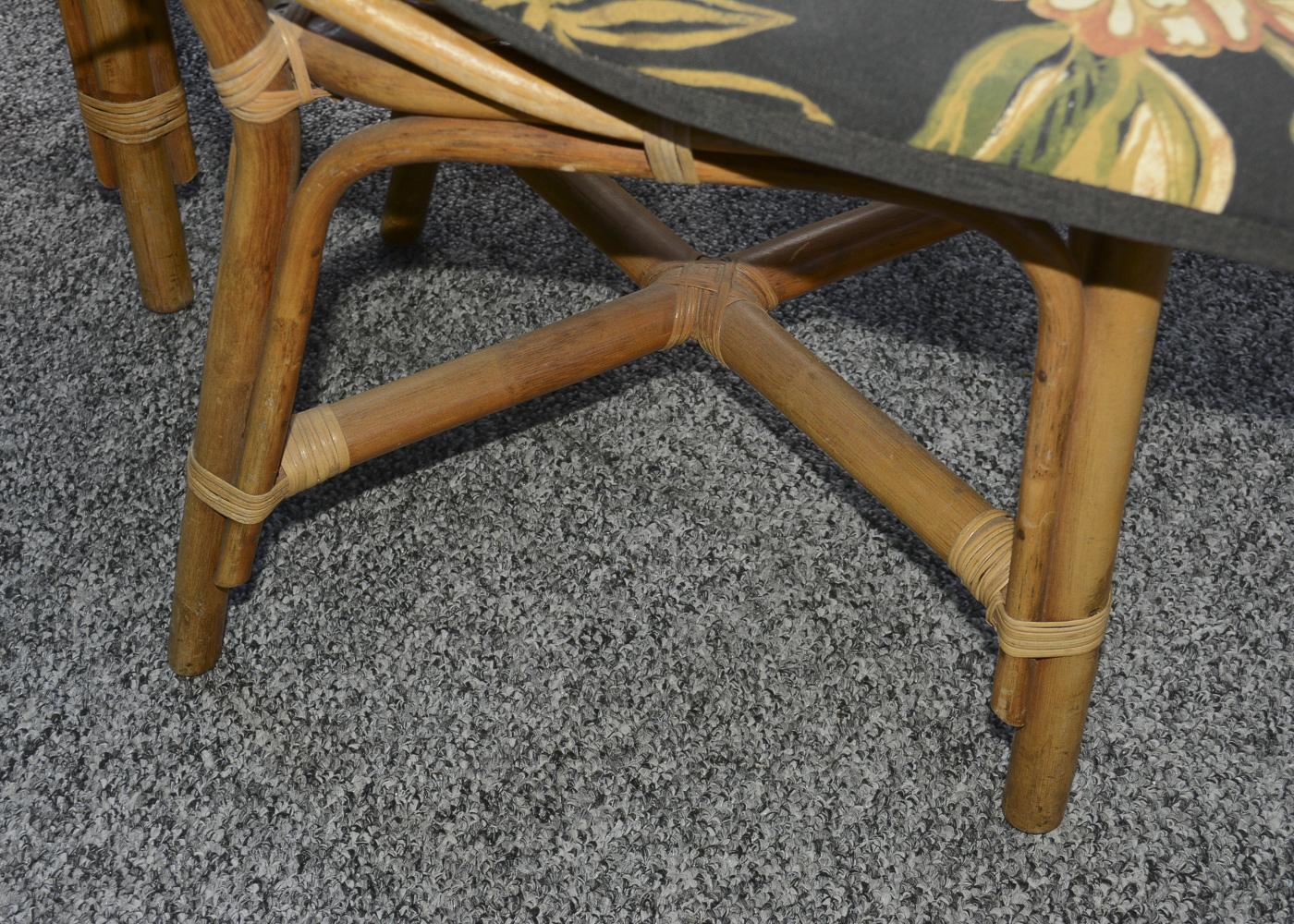 Bamboo Glass Top Patio Table and Six Chairs