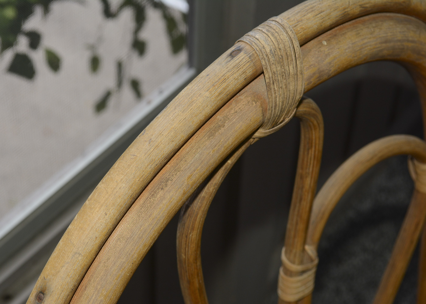 Bamboo Glass Top Patio Table and Six Chairs