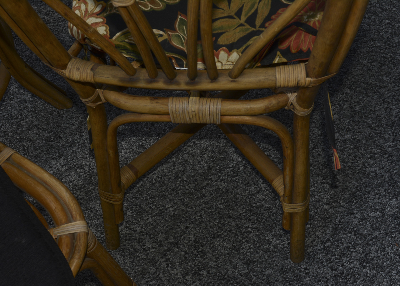 Bamboo Glass Top Patio Table and Six Chairs