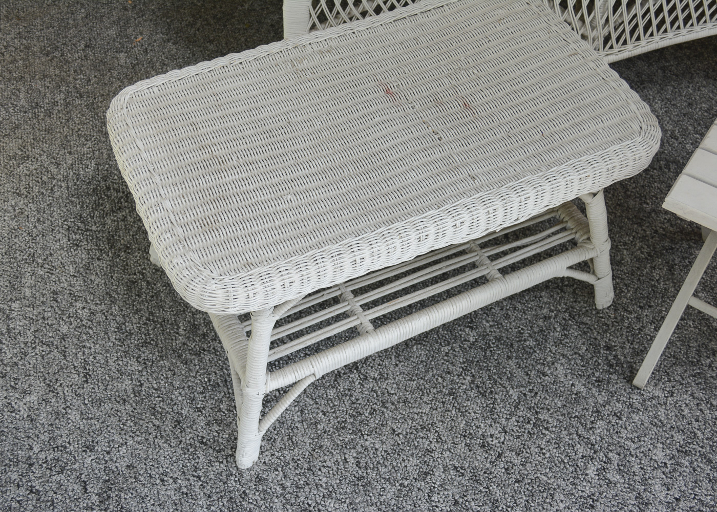 White Wicker Love Seat with Tables
