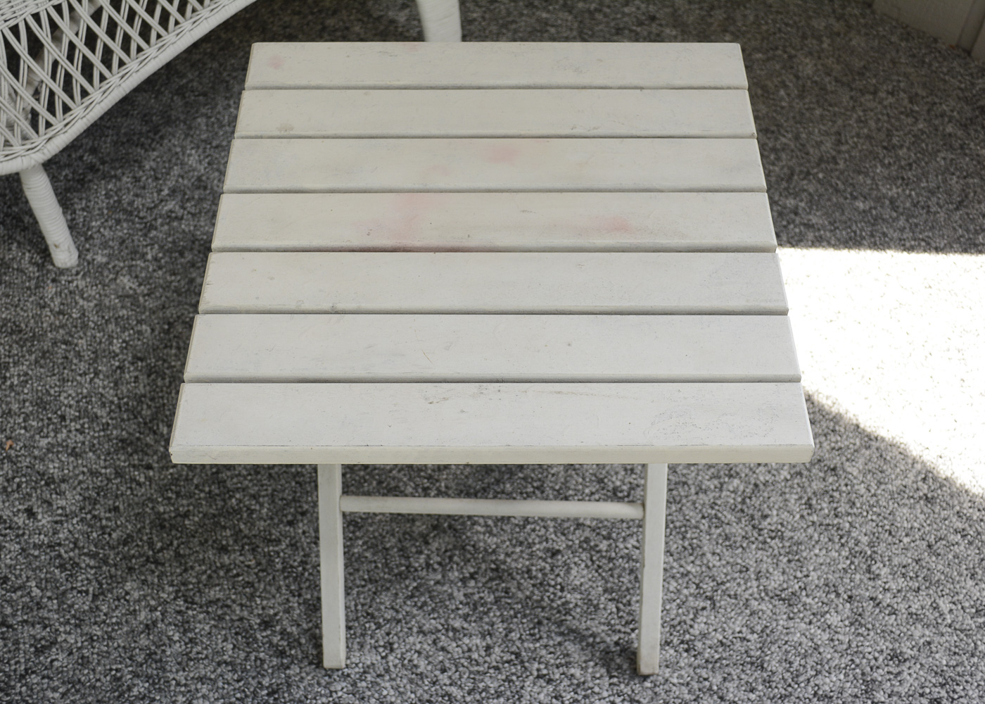 White Wicker Love Seat with Tables