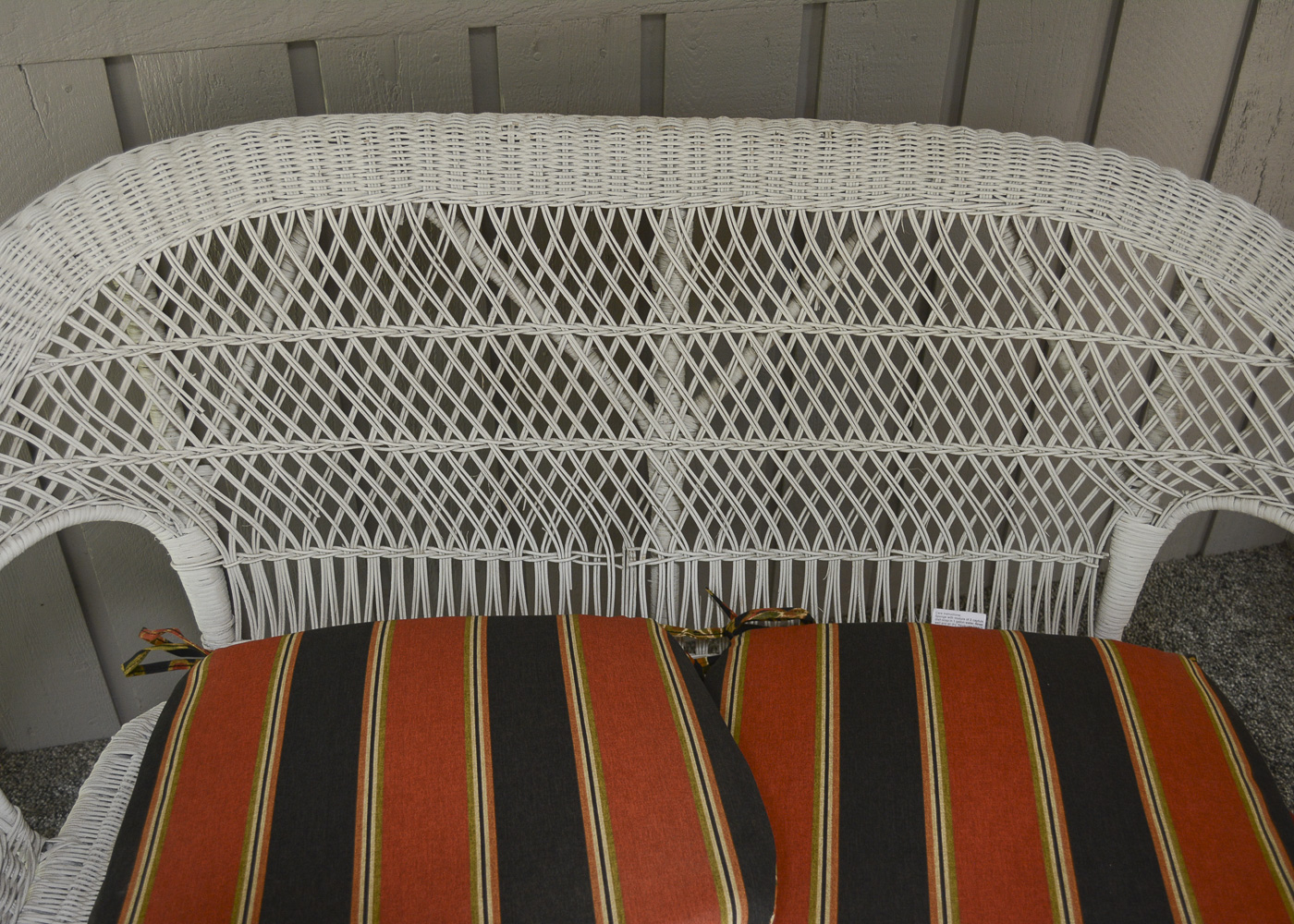 White Wicker Love Seat with Tables