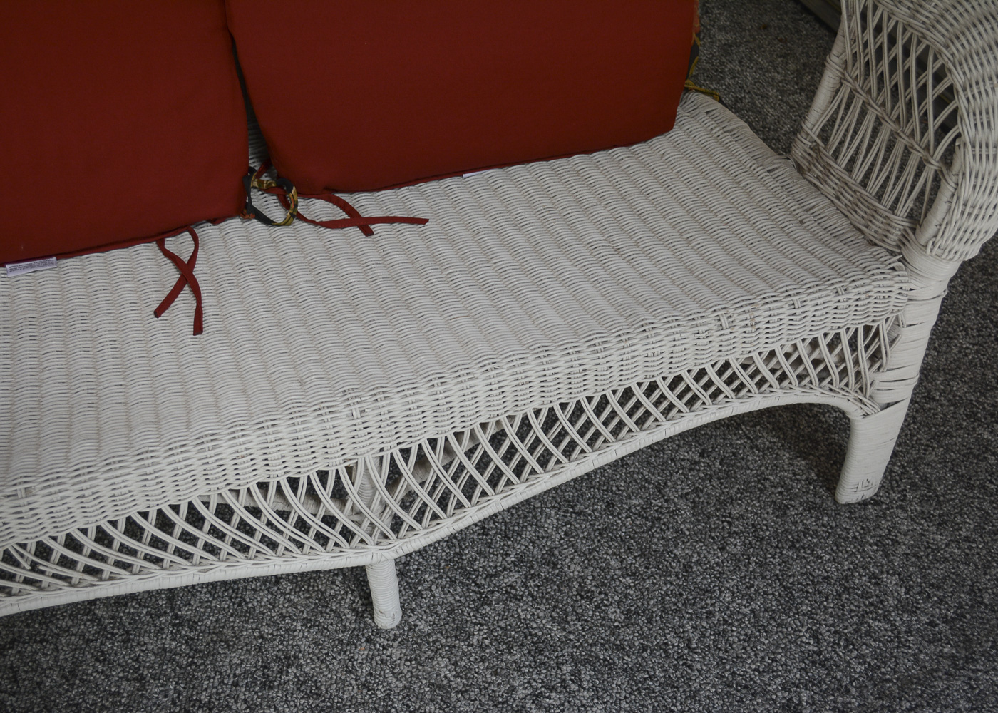 White Wicker Love Seat with Tables