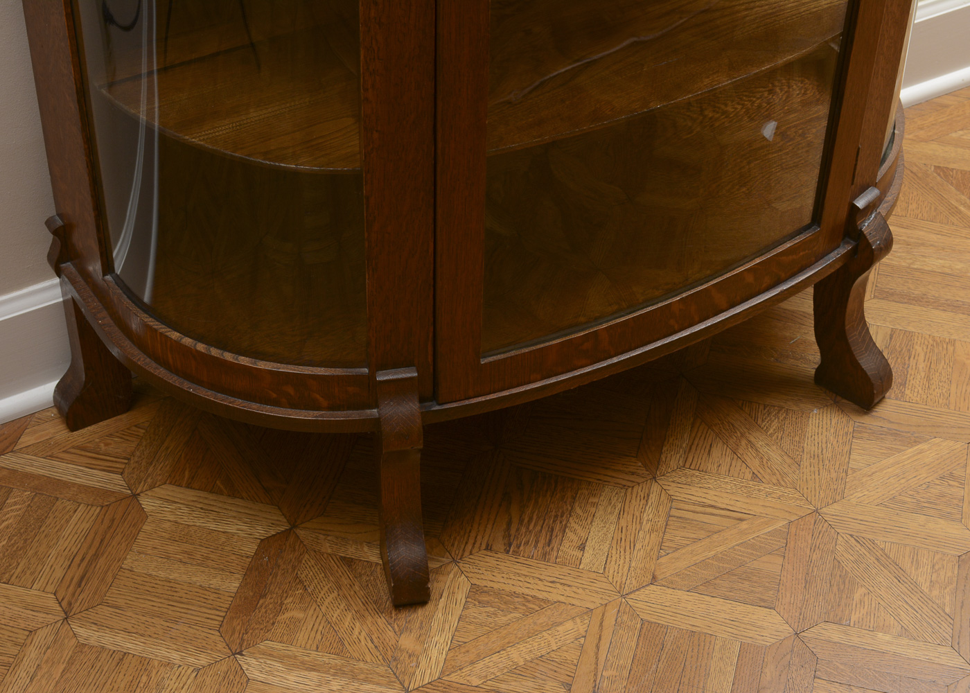 Vintage Demilune Oak Curio Cabinet