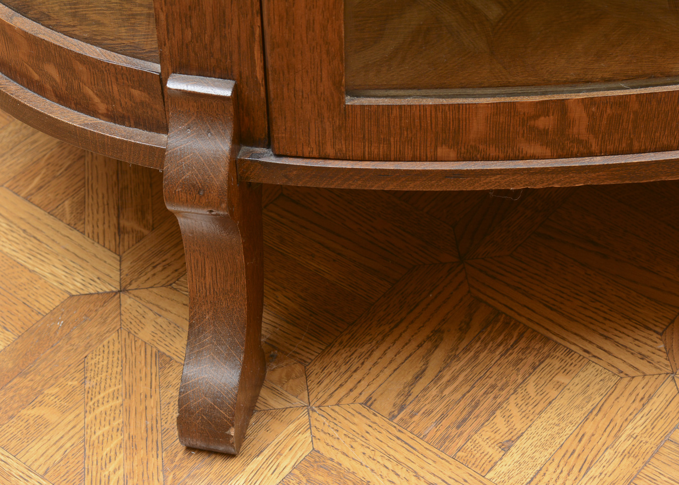 Vintage Demilune Oak Curio Cabinet