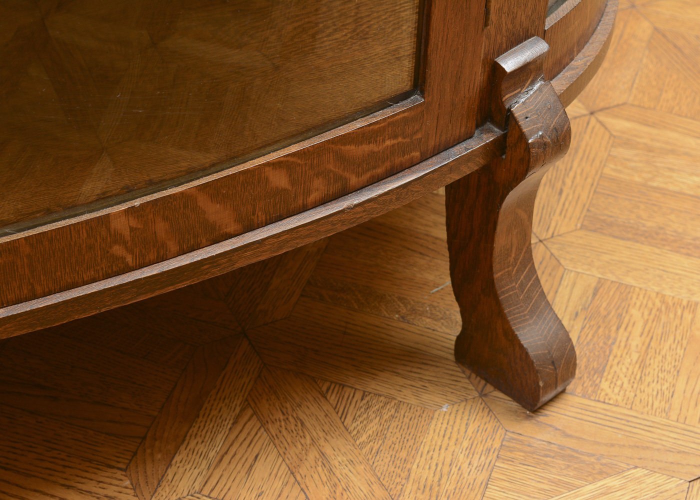 Vintage Demilune Oak Curio Cabinet