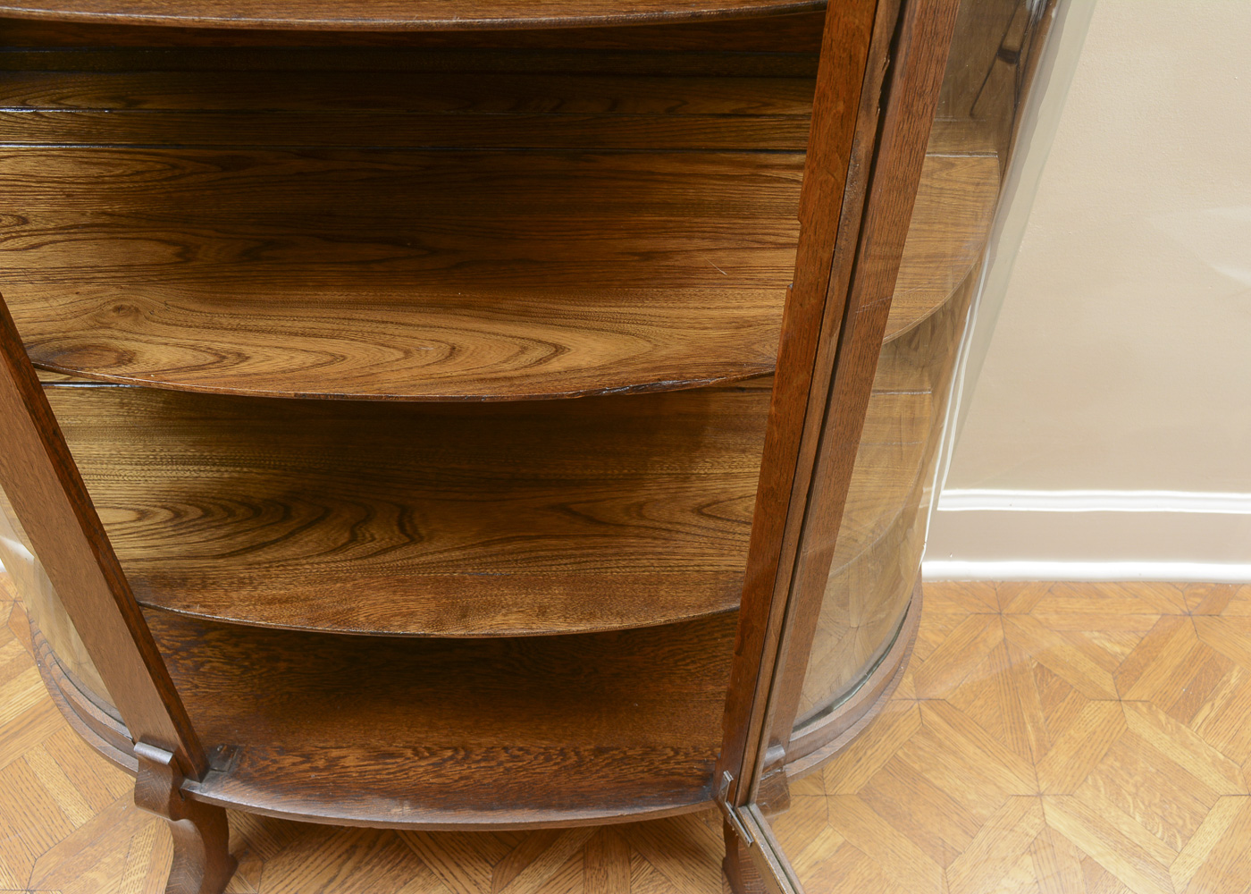 Vintage Demilune Oak Curio Cabinet