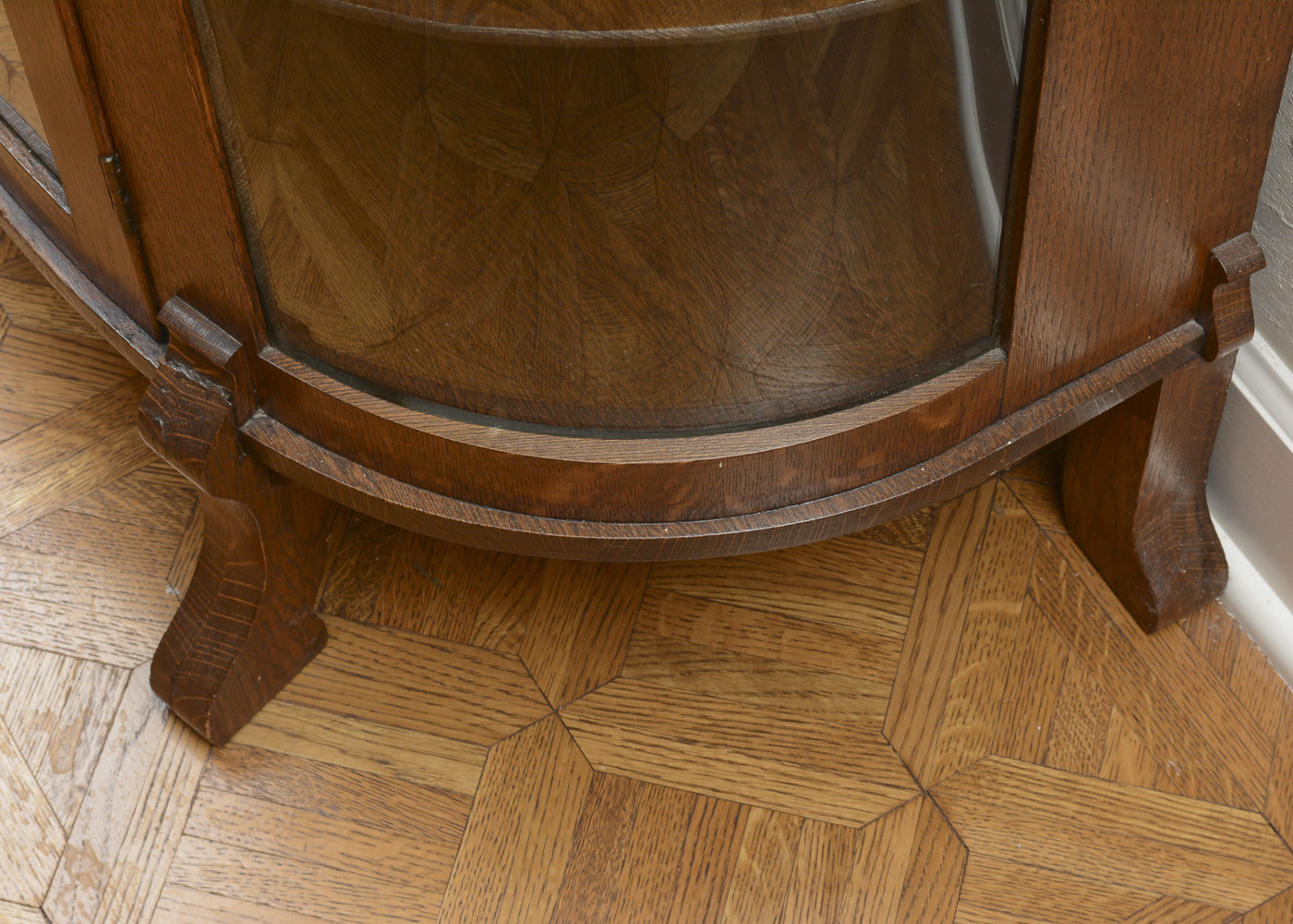 Vintage Demilune Oak Curio Cabinet