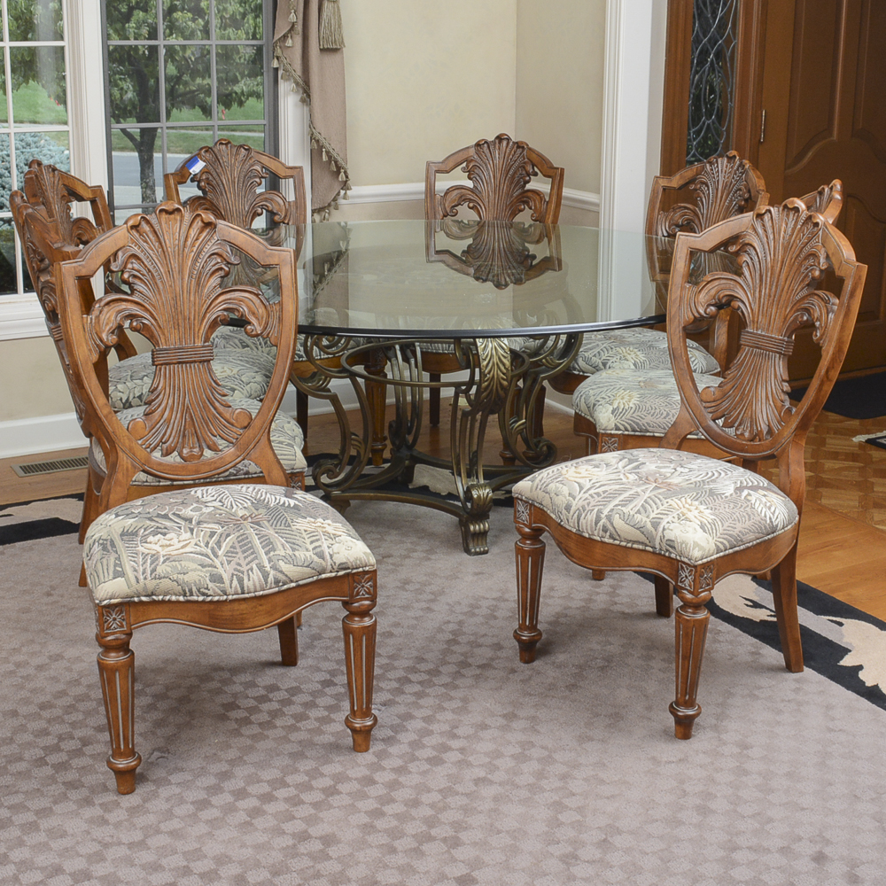 Glass Top Dining Table With Louis XVI Style Chairs