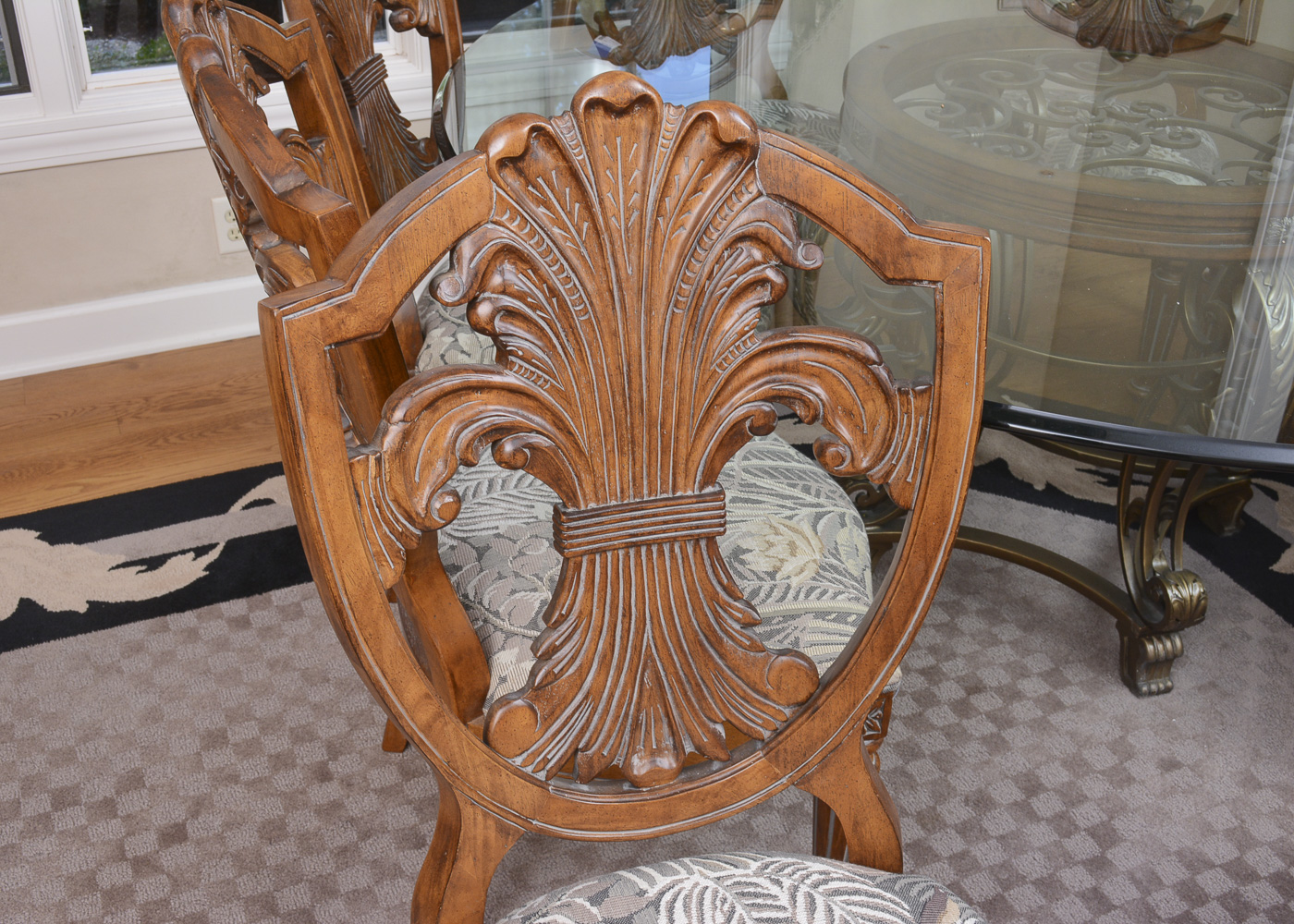 Glass Top Dining Table With Louis XVI Style Chairs