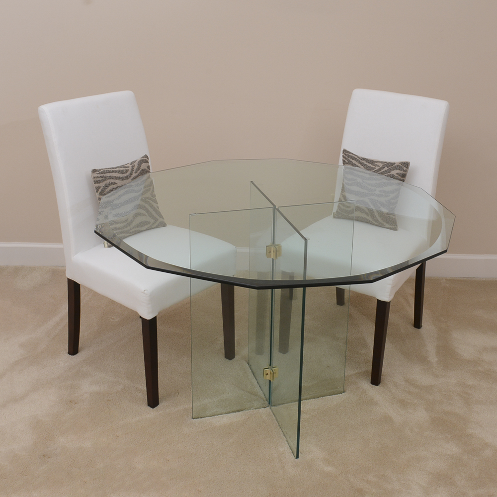Contemporary Glass Table with Two Chairs
