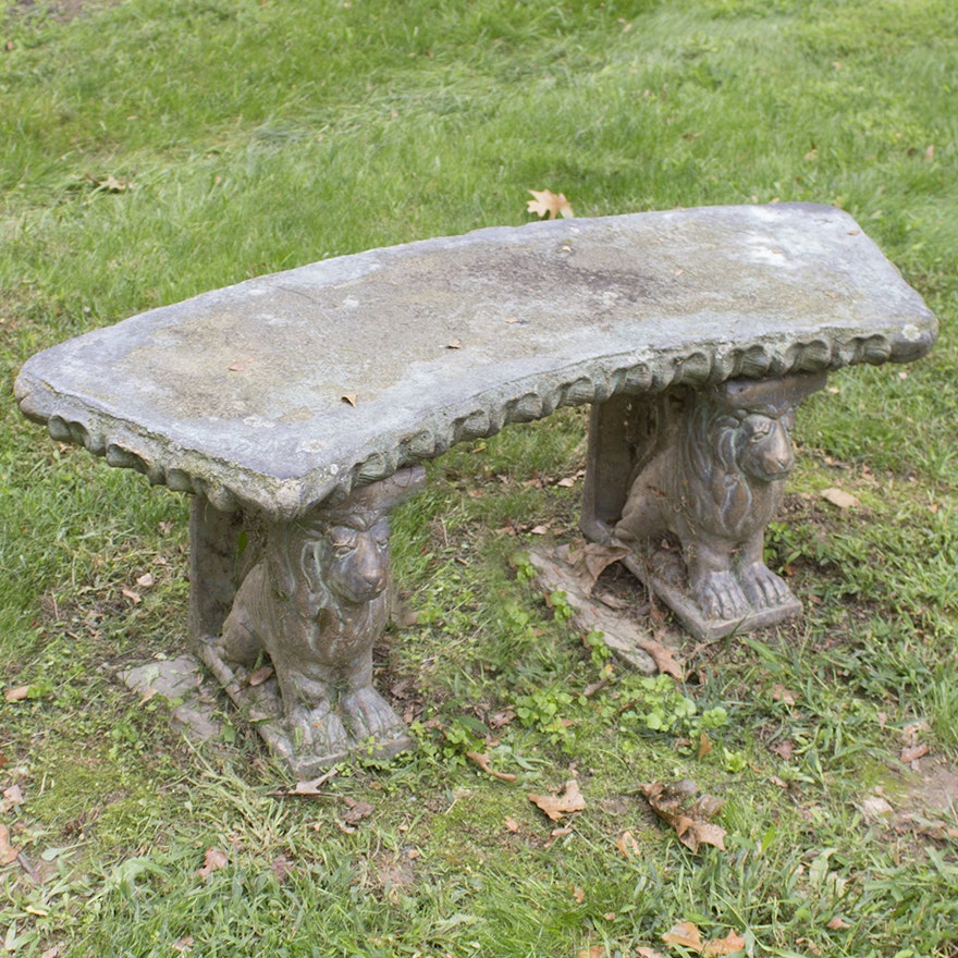 Concrete Lion Garden Bench