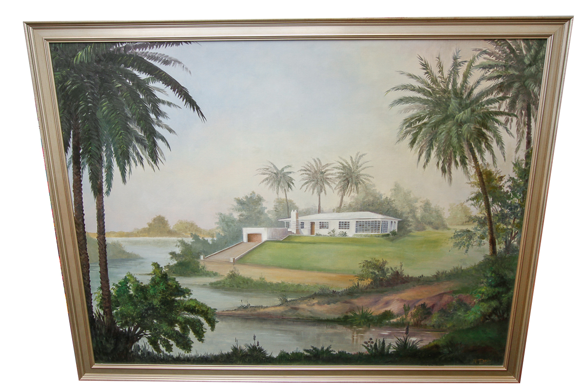 M. Robin Oil Painting on Canvas of a Riverside House