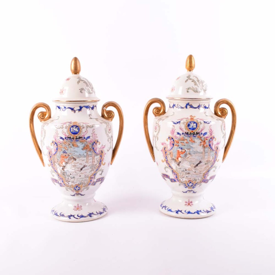 Decorative Porcelain Royal Hunt Urns