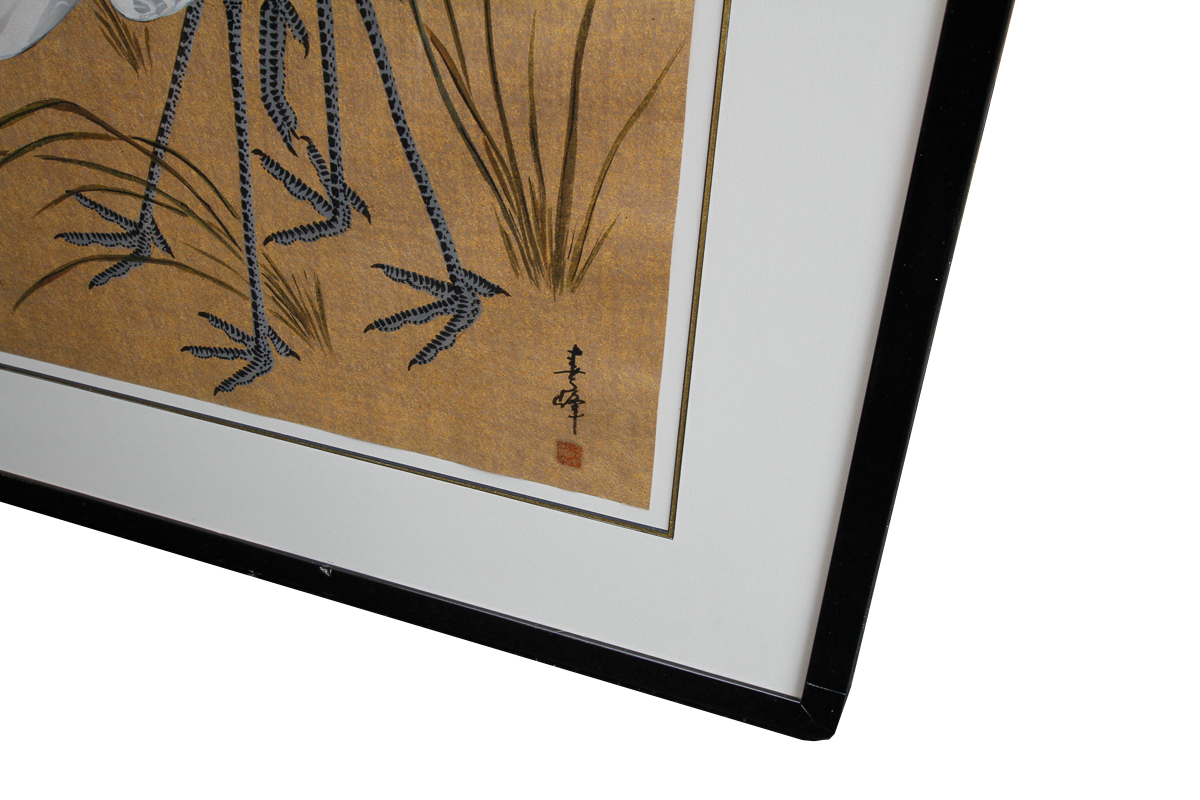Vintage East Asian Tempera Painting on Silk of Cranes