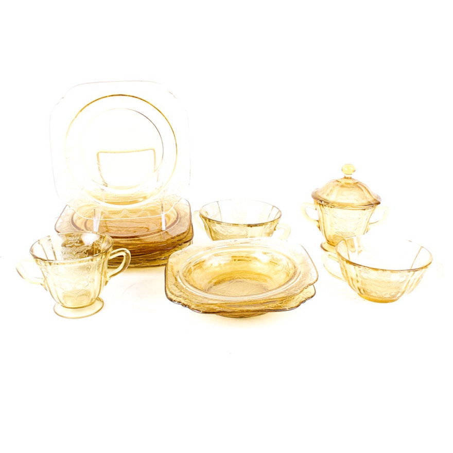 Generous Assortment of "Madrid" Amber Glass Tableware by Federal Glass Company