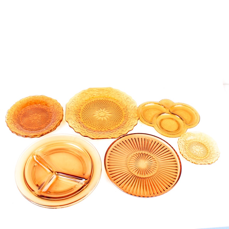 Assortment of Amber Depression Glass