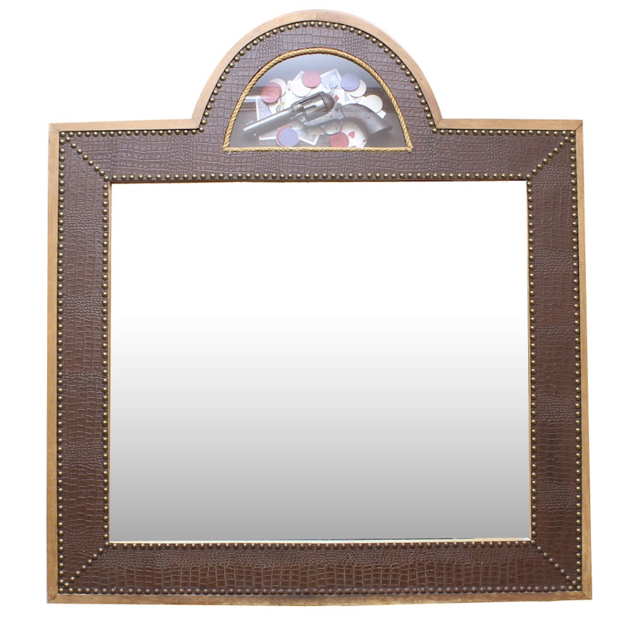 Wood and Leather Framed Mirror with Shadowbox Feature