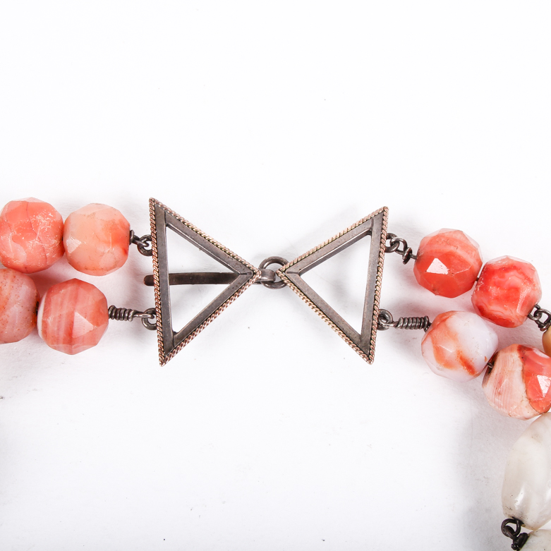 14K Rose Gold, Sterling Silver, and Banded Agate Necklace with Ptolemaic Coin