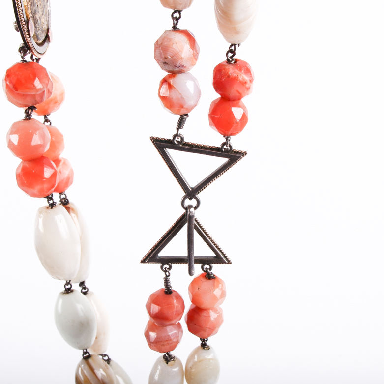14K Rose Gold, Sterling Silver, and Banded Agate Necklace with Ptolemaic Coin