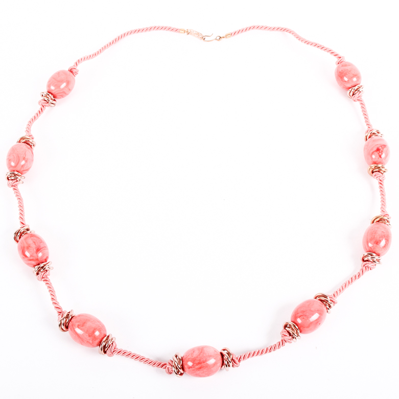 Vintage Yves St Laurent Marbled Coral Glass Rope Necklace
