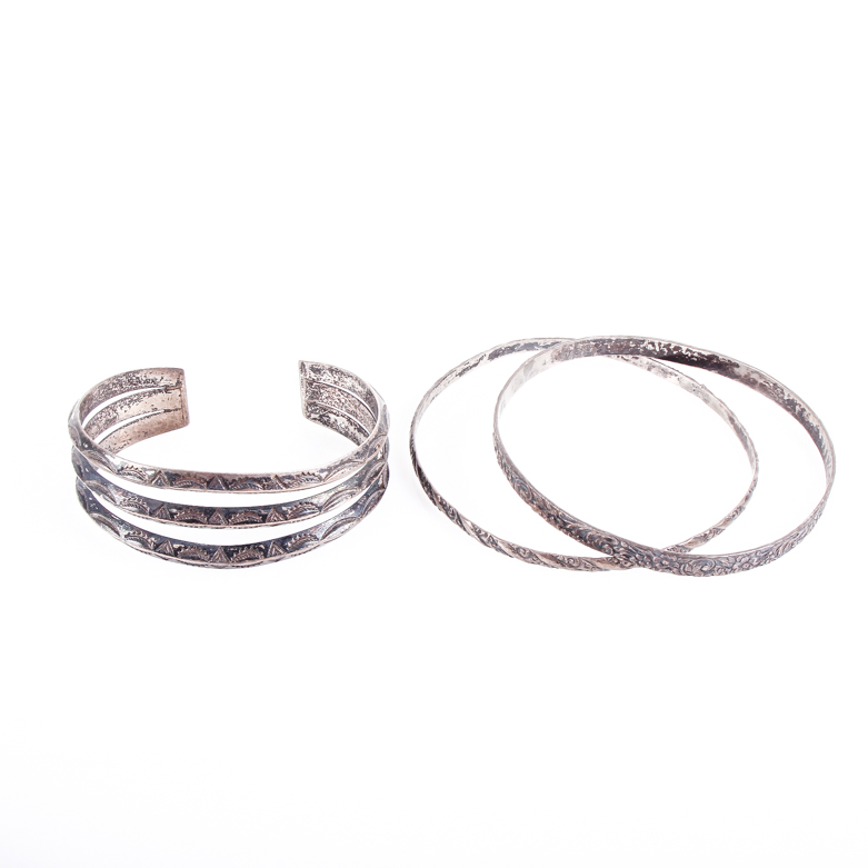 Vintage Etched Sterling Silver Bracelets