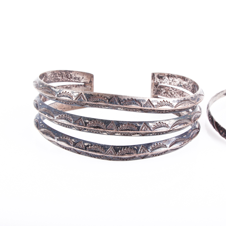 Vintage Etched Sterling Silver Bracelets