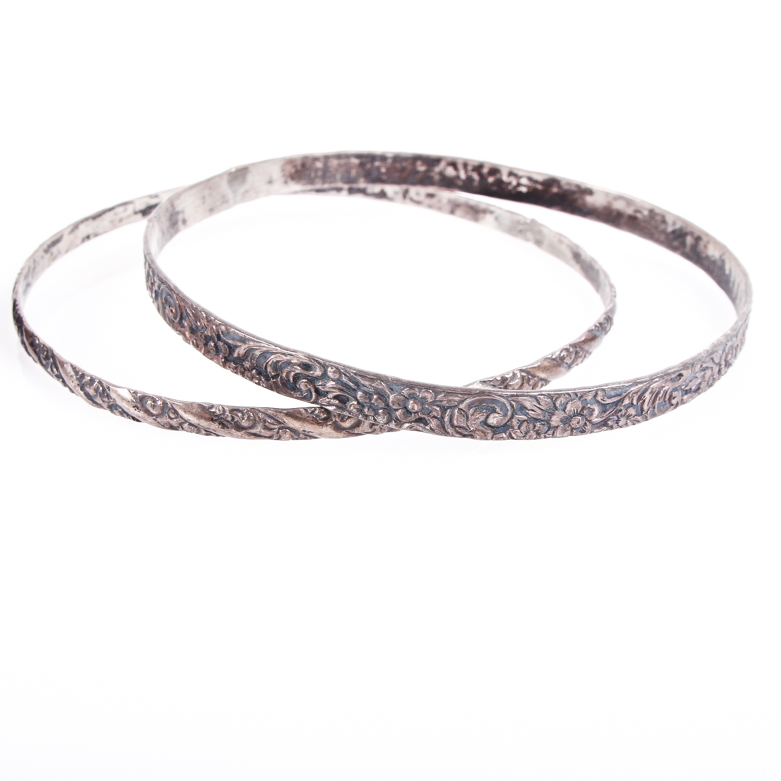 Vintage Etched Sterling Silver Bracelets