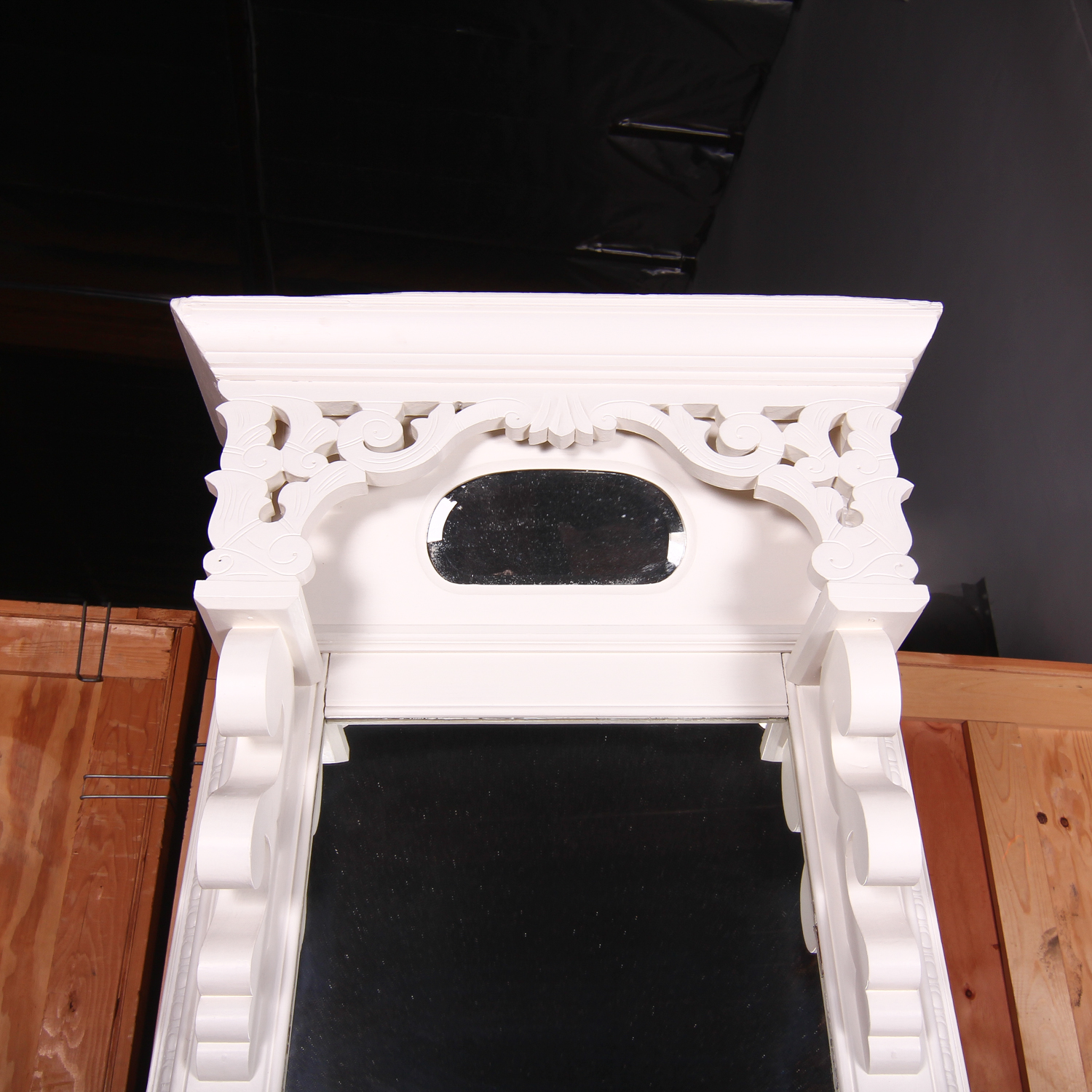 Large Vintage Cream Painted Hall Mirror