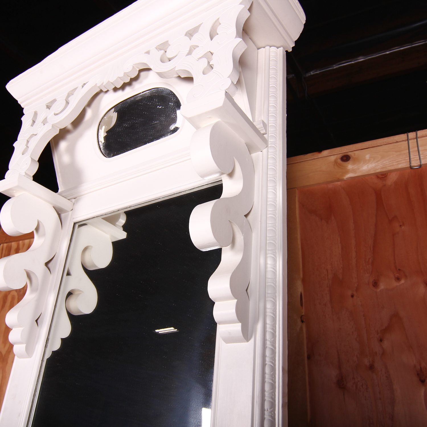 Large Vintage Cream Painted Hall Mirror