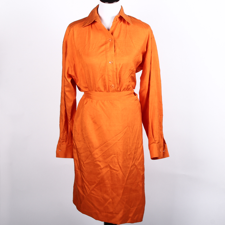 Vintage Orange Silk Wrap Dress